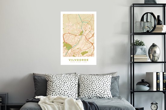 Stickers muraux - Carte - Plan de la ville - Vintage - Vilvoorde - Carte - 40x60 cm - Feuille adhésive
