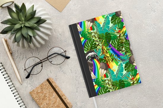 Carnet - Cahier d'écriture - Paresseux - Arc-en-ciel - Feuilles - Motifs - Carnet - Format A5 - Bloc-notes