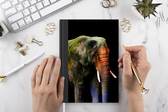 Carnet - Carnet d'écriture - Éléphant - Peinture - Zwart - Carnet - Format A5 - Bloc-notes