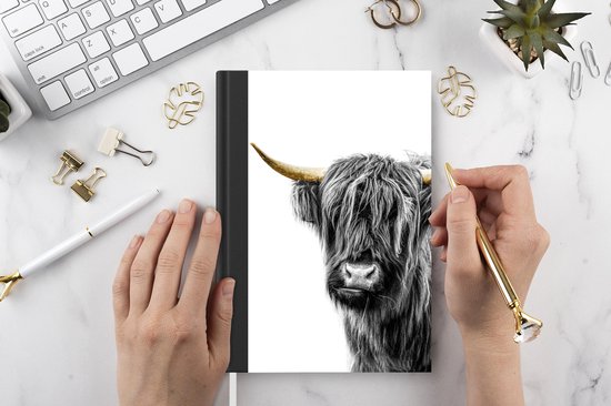 Carnet - Carnet d'écriture - Highlander écossais - Zwart - Wit - Or - Carnet - Format A5 - Bloc-notes