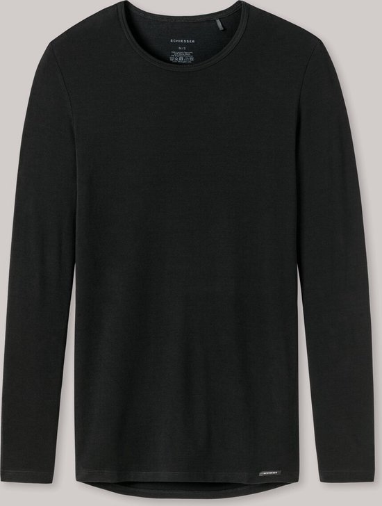 Schiesser- Heren Onderhemd met lange mouwen wol Tencel kant zwart - selected! premium - Maat XL