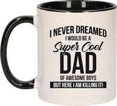 Cool dad of awesome boys cadeau beker / mok - zwart met wit - papa / verjaardag / Vaderdag