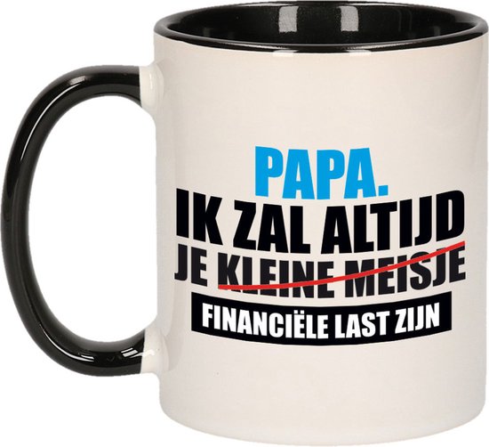 Papa financiele last cadeau beker / mok - zwart met wit - verjaardag / Vaderdag