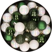 28x morceaux de boules de Noël en plastique nacre blanc et vert foncé mix 3 cm