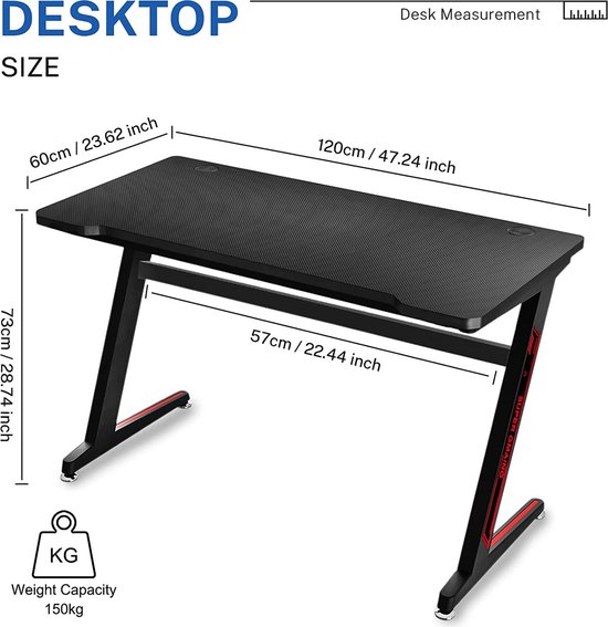 Yizc K-Forme Table de Jeu Bureau,E-Sport Gaming Bureau D