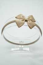 Haarband Nylon met satijn regular mini baby strik - Taupe  - Haarstrik – Babyshower - Glitter haarstrik - Bows and Flowers