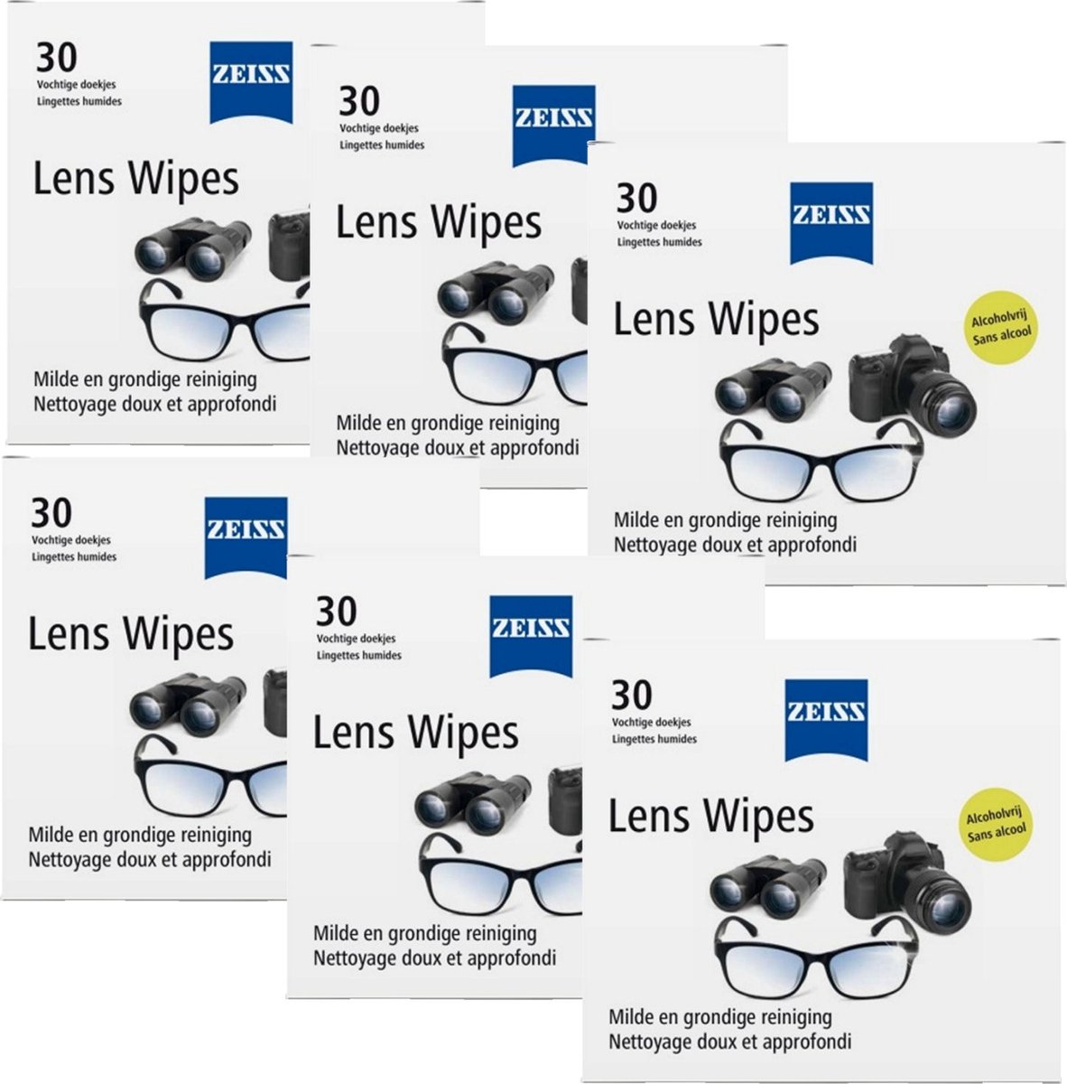 Zeiss - Lens Wipes - 6 pak - 6 x 30 Reinigingsdoekjes - (alcoholfree)