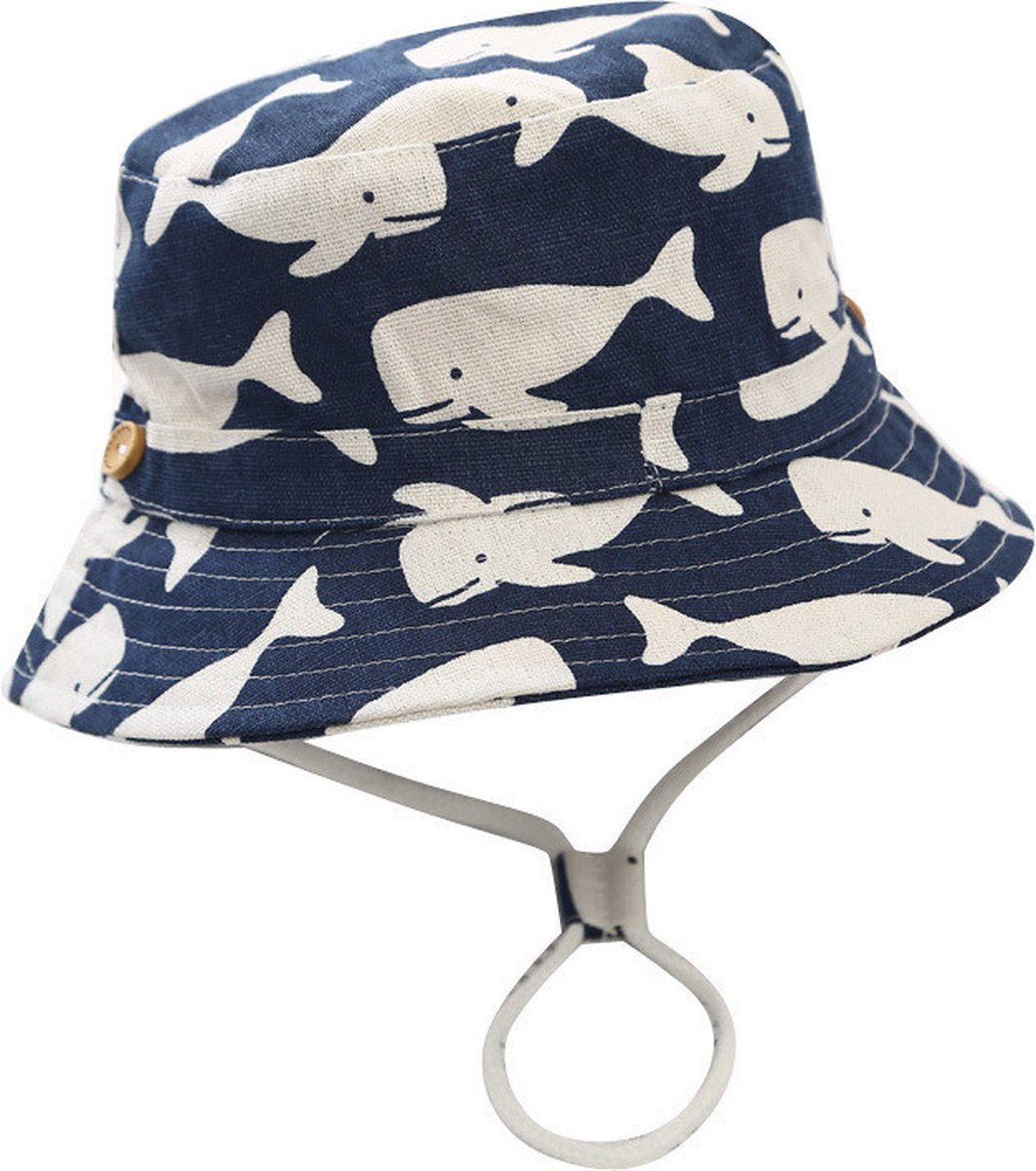 Zonnehoedje Vissershoedje kind Walvis blauw jongens dreumes peuter (18 mnd t/m 3 jaar) - Maat 52