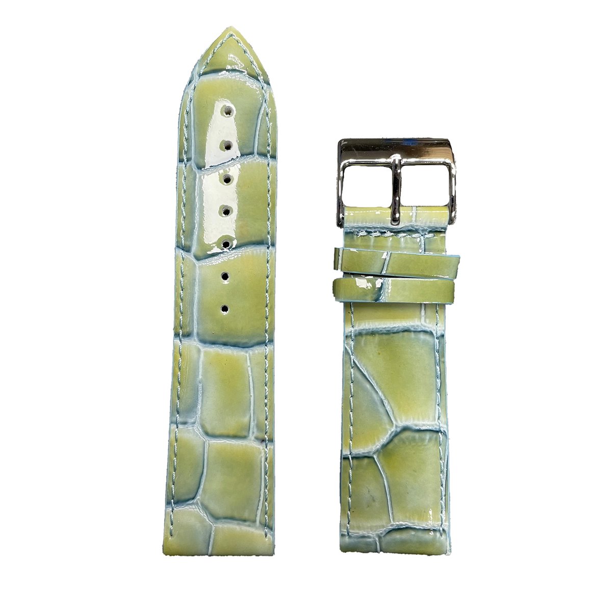 Horlogeband - 24mm - Glans Groen - Echt leer in croco print - Roestvrijstalen gesp