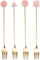 Oliva's - Gebaksvorkjes - Taartvorkjes - Kleine vorkjes - Set van 4 stuks - Goud / Roze Oliva's - Gebaksvorkjes - Taartvorkjes - Kleine vorkjes - Set van 4 stuks - Goud / Roze