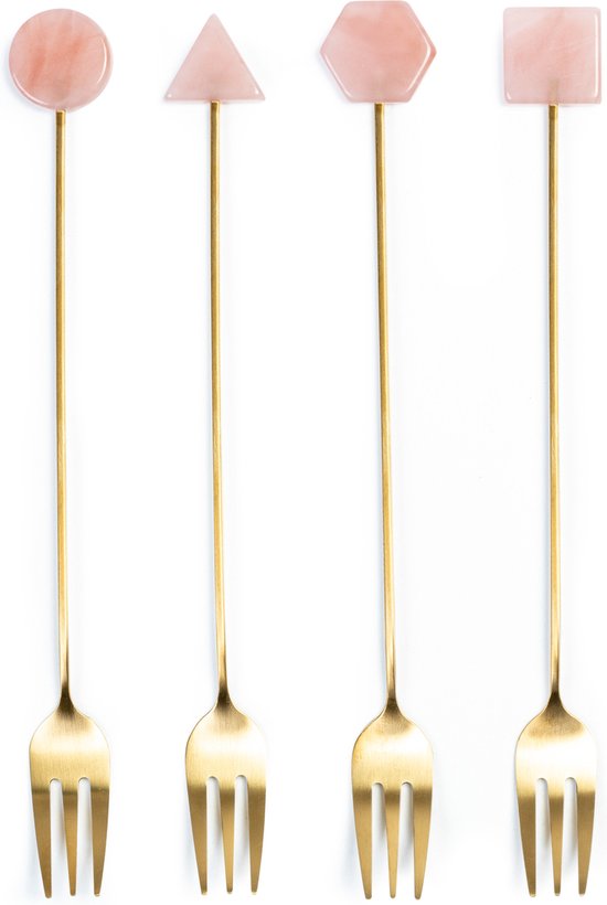Oliva's - Gebaksvorkjes - Taartvorkjes - Kleine vorkjes - Set van 4 stuks - Goud / Roze