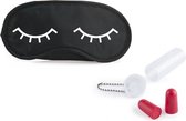 Slaapmasker met slapende oogjes zwart/wit inclusief rood oordopjes - one size - slaapmaskertje / oogmasker