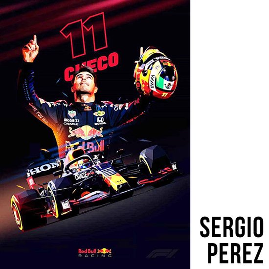 Canvas Schilderij Sergio Checo Pérez F1 Coureur Formule 1 Red Bull Racing - kleur - 50 x 70 cm