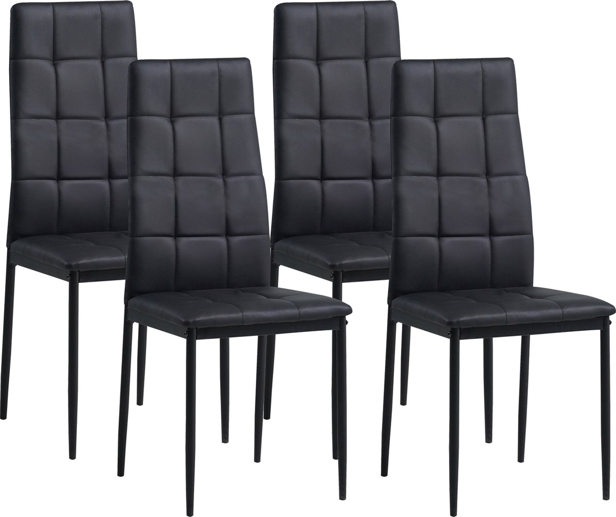 Albatros Eetkamerstoelen Rimini in Set van 4, Zwart - Edele Italiaanse vormgeving - kunstlederen bekleding, comfortabele gestoffeerde stoel - Moderne keukenstoel, eetkamerstoel of eettafelstoel