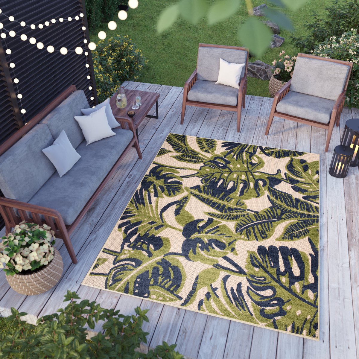 Tapiso Tapis De Patio Pour Terrasse Intérieure et Extérieure Crème Feuilles  Colorées