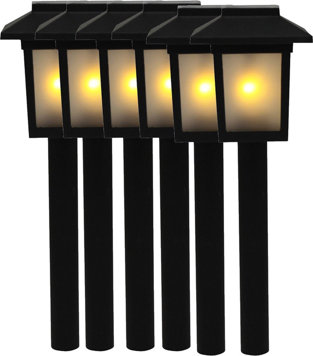Benson Tuinlamp prikspot - 6x - solar - vlam effect 34,5 cm - sfeervolle tuinverlichting - prikker / lantaarn