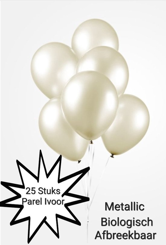 25 stuks Metallic Ballonnen Parel Ivoor , 100 % Biologisch afbreekbaar, Verjaardag, Thema feest. Huwelijk