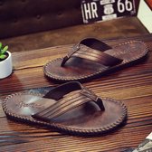 Zabatos - Bruine slipper - Leatherlook - Uitgaan - Comfort - Teenslipper - Donkerbruin - Maat 44