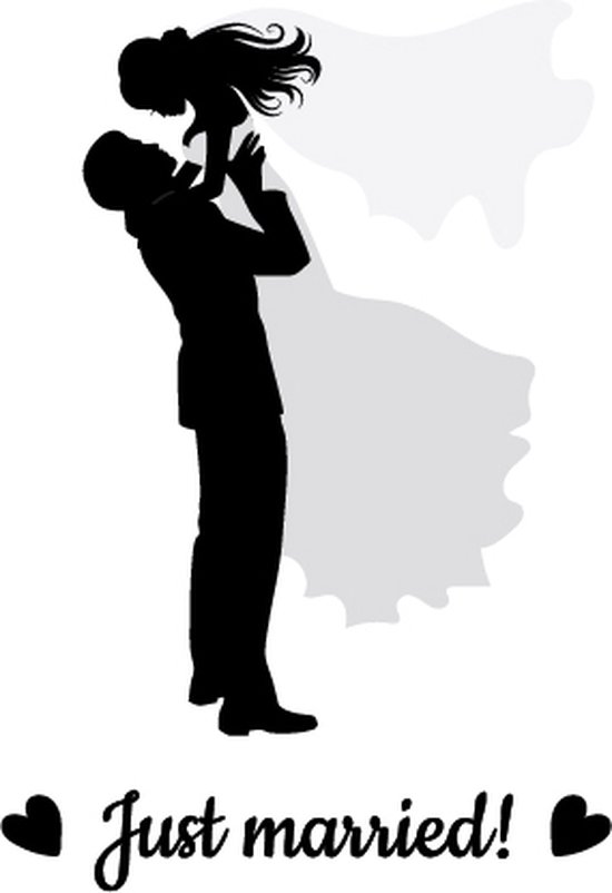 Sticker Trouw LBM raamsticker trouwen - Echtpaar met tekst just married - Zwart | bol.com
