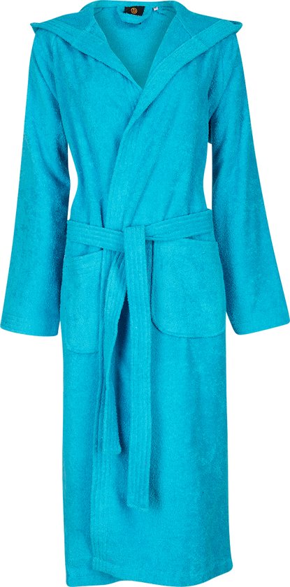 Unisex badjas aquablauw - badstof katoen - sauna badjas capuchon - maat 2XL