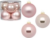 12x stuks glazen kerstballen 10 cm parel roze glans en mat - Kerstboomversiering donkergroen