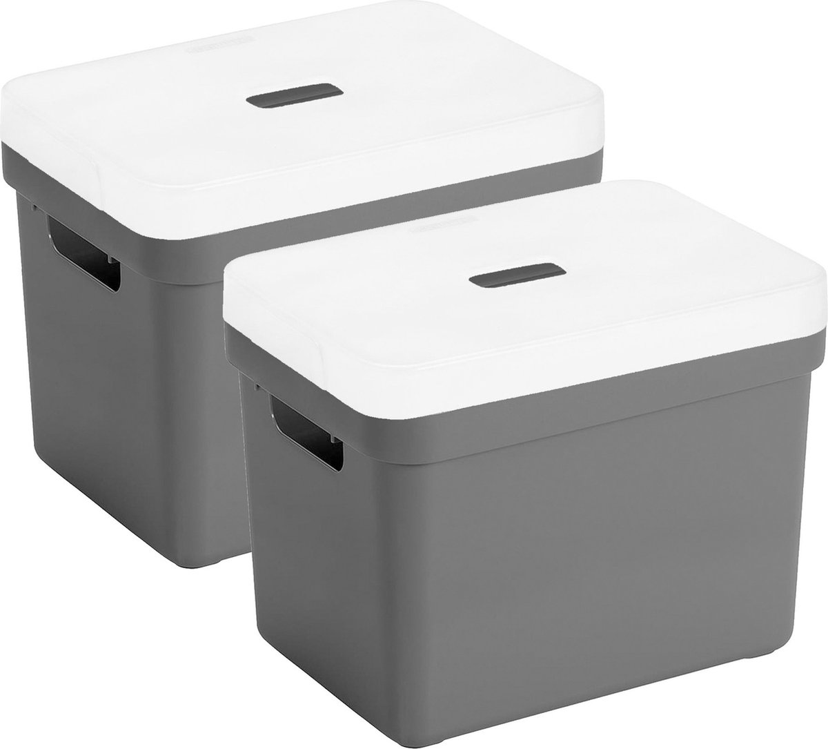 Sunware Opbergboxen met transparante deksel - 2x stuks - kastmanden - antraciet - 18 liter - kunststof - 35 x 25 x 24 cm - Opbergers