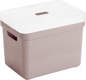 Opbergboxen/opbergmanden roze van 18 liter kunststof met transparante deksel 35 x 25 x 24 cm