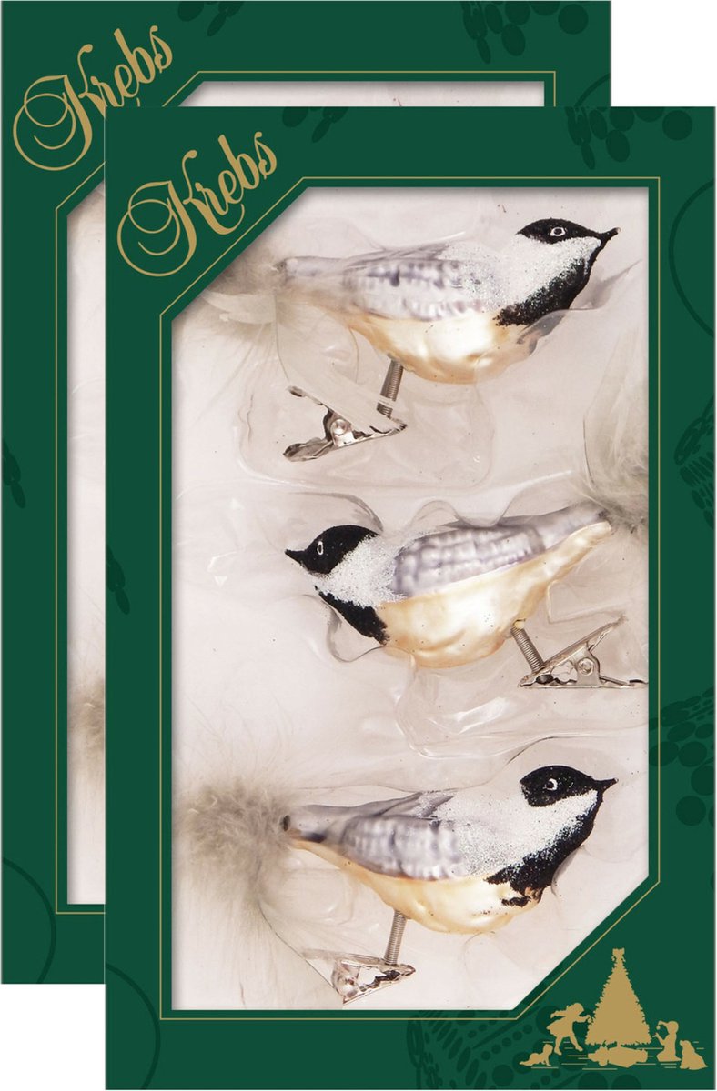 6x stuks luxe glazen decoratie vogels op clip wit/goud/zwart 11 cm - Decoratievogeltjes - Kerstboomversiering