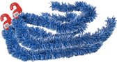 2x stuks kerstboom folie slingers/lametta guirlandes van 180 x 7 cm in de kleur blauw met sneeuw