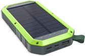 RealPower PB-10000 Solar - Powerbank 10000 mAh met zonnepaneel - Wireless charging Qi - 1 x USB, 1 x USB-C, draadloos opladen - grote LED zaklamp - zwart, groen