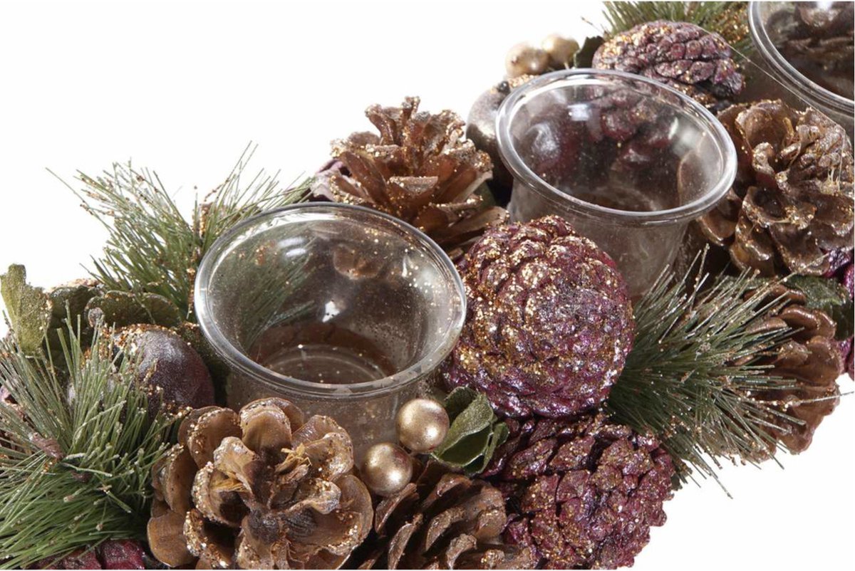 2x stuks kerst thema kaarsenhouders ornament roze/bruin nature 38 x 15 x 9,5 cm cm - Kerststukjes – foto 2
