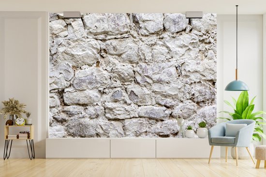 Papier peint Papier peint photo en vinyle - Mur de pierres anciennes en blanc largeur 295 cm x hauteur 220 cm - Tirage photo sur papier peint (disponible en 7 tailles)