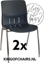 King of Chairs -set van 2- model KoC Denver antraciet met verchroomd onderstel. Kantinestoel stapelstoel kuipstoel vergaderstoel tuinstoel kantine stoel stapel stoel Jolanda kantinestoelen stapelstoelen kuipstoelen stapelbare Napels eetkamerstoel