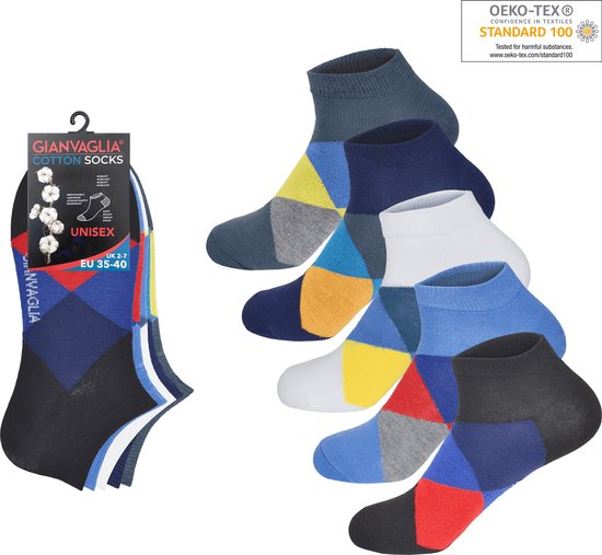 GIANVAGLIA - Deluxe - Katoenen Enkelsokken - Unisex - sokken - enkelsokken - maat 35-40 - 20paar