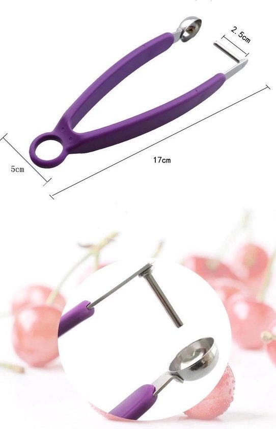 Dénoyauteur à cerise Premium - Dénoyauteur à olives - Dénoyauteur en acier inoxydable - violet