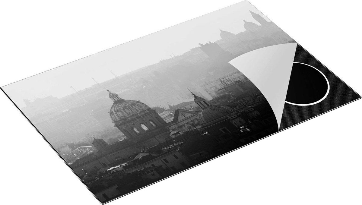 Chefcare Inductie Beschermer Rome Stad bij Zonsopgang - Zwart Wit - 78x52 cm - Afdekplaat Inductie - Kookplaat Beschermer - Inductie Mat