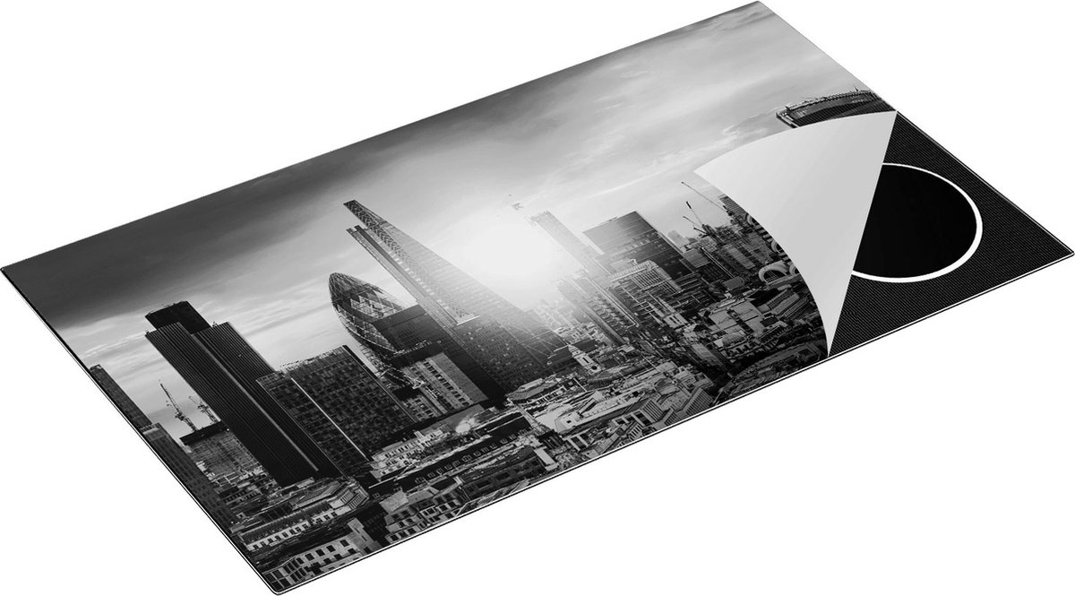 Chefcare Inductie Beschermer Londen Stad bij Zonsopgang - Zwart Wit - 90x52 cm - Afdekplaat Inductie - Kookplaat Beschermer - Inductie Mat