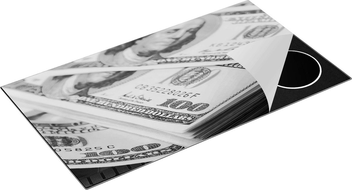 Chefcare Inductie Beschermer Dollar Geld Briefjes - Zwart Wit - 95x50 cm - Afdekplaat Inductie - Kookplaat Beschermer - Inductie Mat