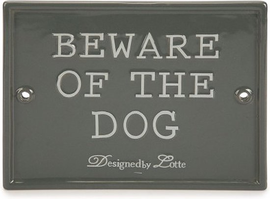 Designed by Lotte - Waakbord Beware of the Dog - Hond - Keramiek - Kleur: Grijs - Afmetingen: 20x16 cm