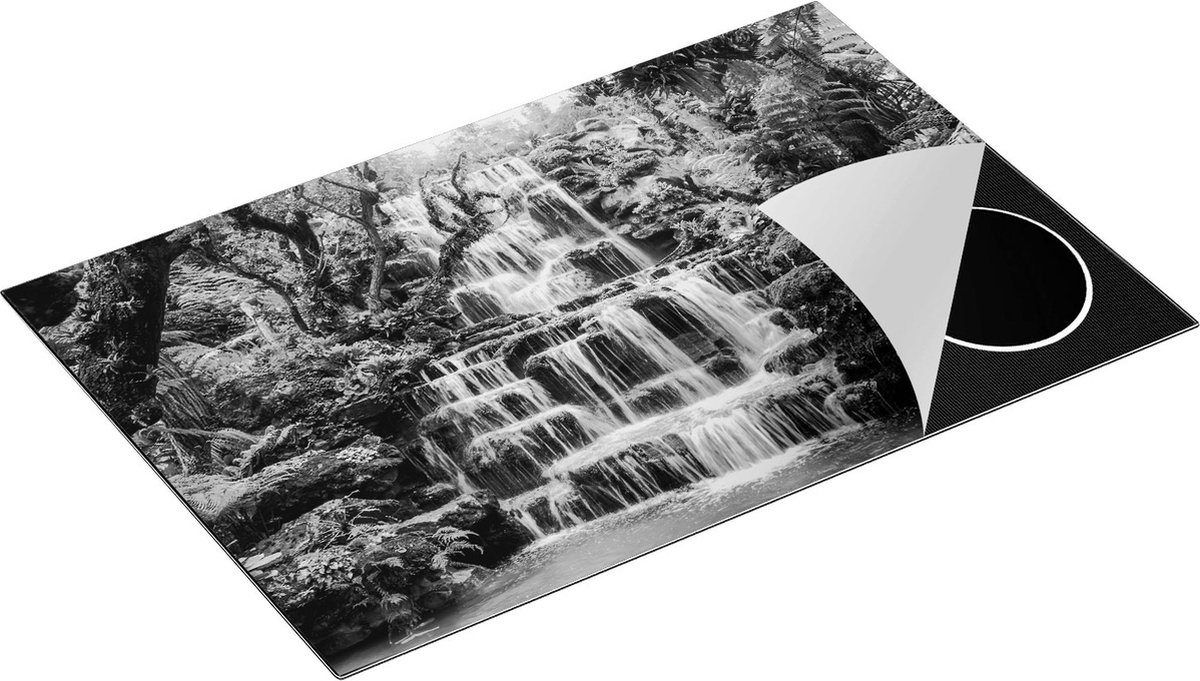 Chefcare Inductie Beschermer Tropische Waterval in Thailand - Zwart Wit - 80x50 cm - Afdekplaat Inductie - Kookplaat Beschermer - Inductie Mat