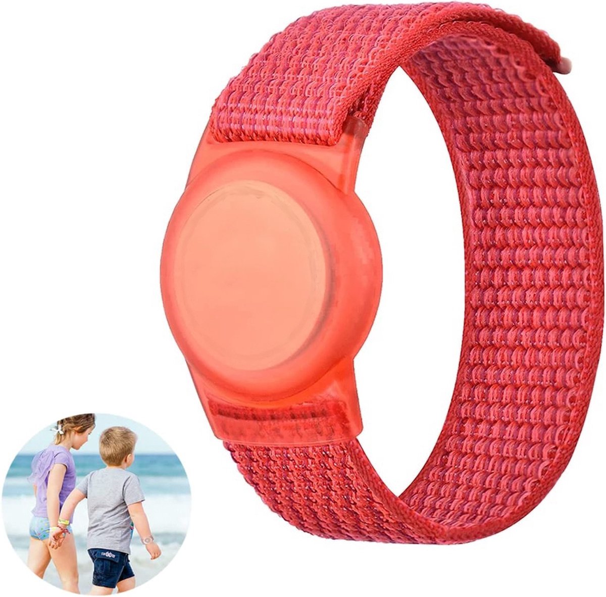 Premium Armband geschikt voor Apple AirTag voor Kinderen met Klittenband Sluiting Rood | AirTag-sleutelhanger Hoesje Kind | Polsband GPS Horloge Kind | Tracker Houder | Trackers Band | Kinder Horloge | Peuter | GPS Horloge Senioren