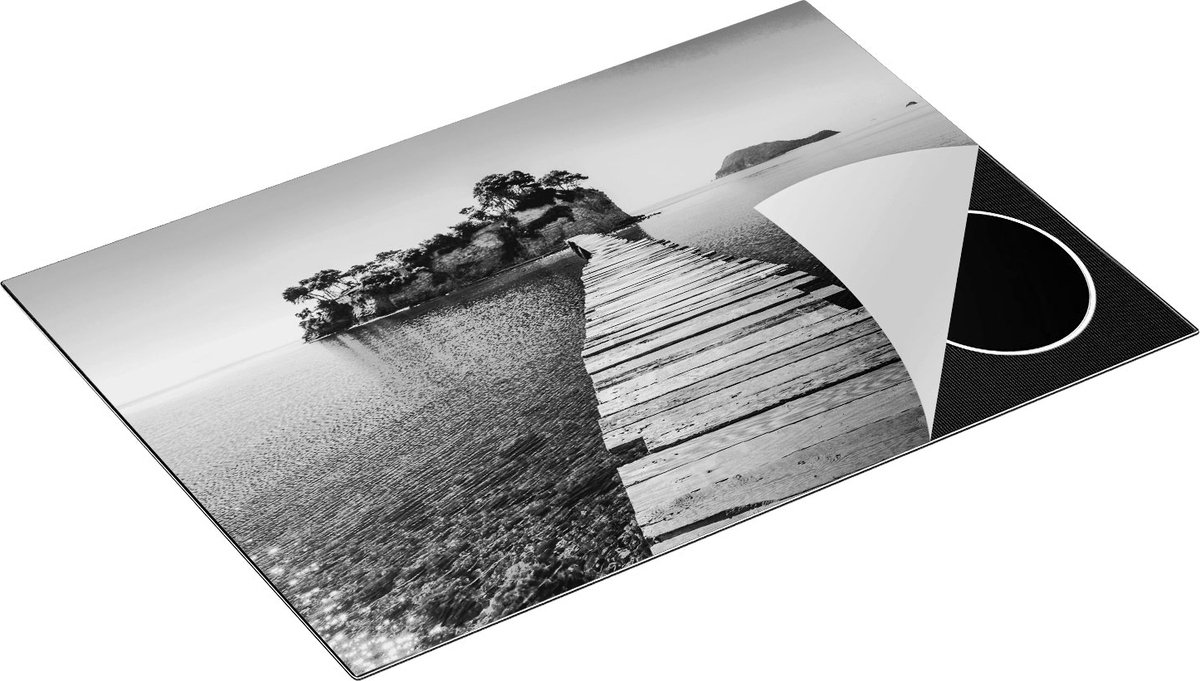 Chefcare Inductie Beschermer Pad op het Water naar een Grieks Eiland - Zwart Wit - 76x51,5 cm - Afdekplaat Inductie - Kookplaat Beschermer - Inductie Mat