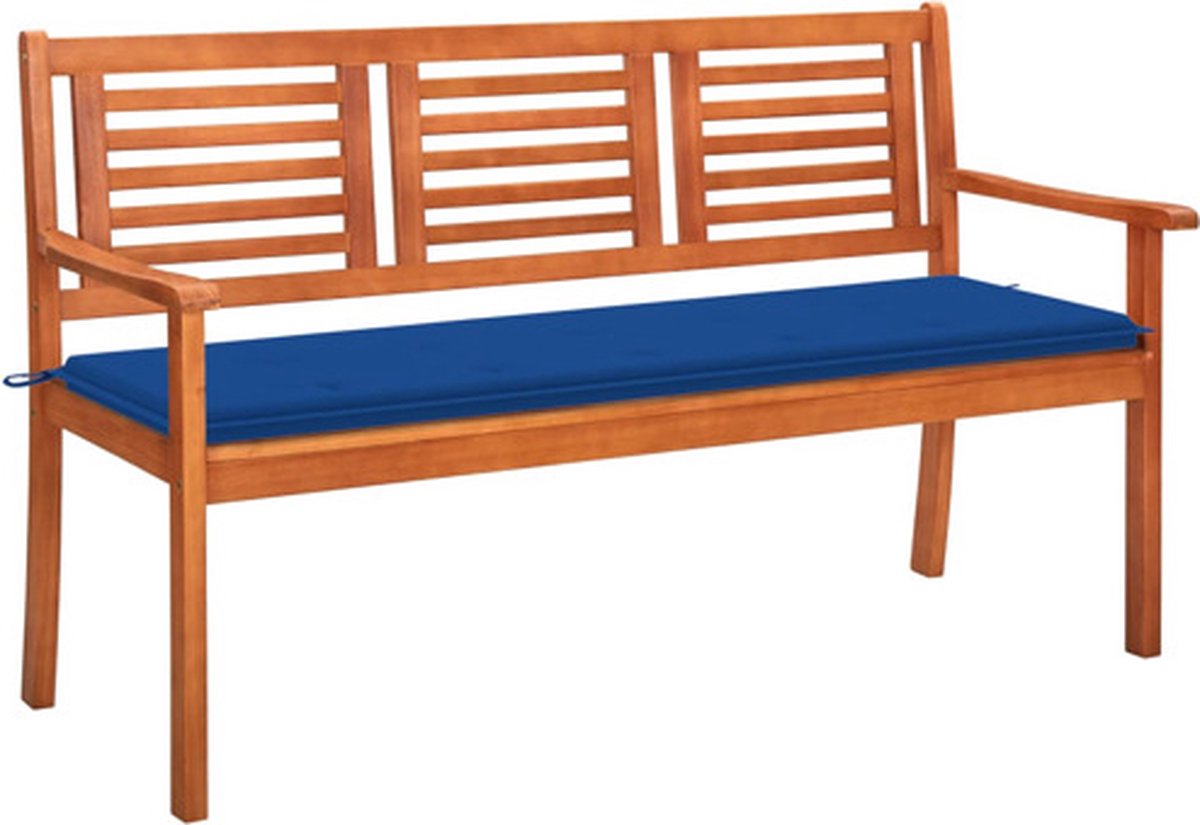 vidaXL - Tuinbank - 3-zits - met - kussen - 150 - cm - massief - eucalyptushout