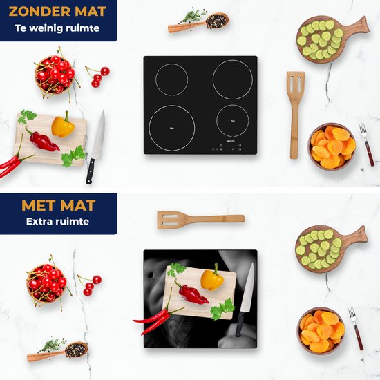 Chefcare Inductie Beschermer Naakte Man met een Sixpack en Tattoos - Erotiek - Zwart Wit - 60x50 cm - Afdekplaat Inductie - Kookplaat Beschermer - Inductie Mat