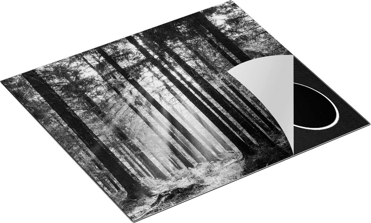Chefcare Inductie Beschermer Bos met Zon tussen de Bomen - Zwart Wit - 57,6x51,6 cm - Afdekplaat Inductie - Kookplaat Beschermer - Inductie Mat