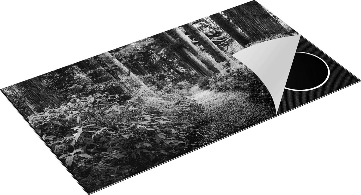 KitchyMist Inductie Beschermer Voetpad in het Bos - Zwart Wit - 95x50 cm - Afdekplaat Inductie - Kookplaat Beschermer - Inductie Mat