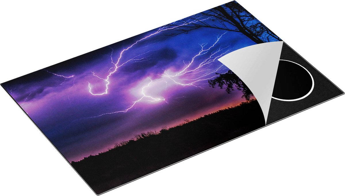 Chefcare Inductie Beschermer Blikseminslagen in een Paarse Hemel - Onweer - 78x52 cm - Afdekplaat Inductie - Kookplaat Beschermer - Inductie Mat