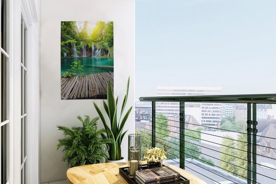 Affiche de jardin - Cascade - Water - Bois - Nature - Pont - Lac - Soleil - 40x60 cm - Toile de jardin - Toile de clôture