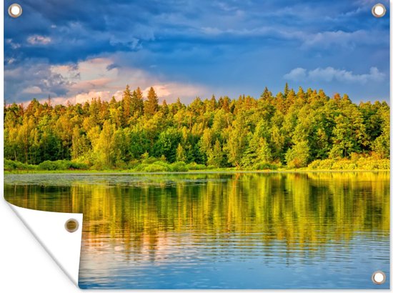 Jardin - Affiche de jardin - Water - Ciel - Affiche clôture - Nuages ​​- Arbres - Décoration de jardin - 120x90 cm