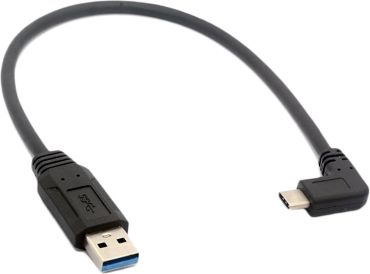 DW4Trading Haakse Kabel USB 3.1 C Male naar USB 3.0 A Male - 30 cm - Zwart